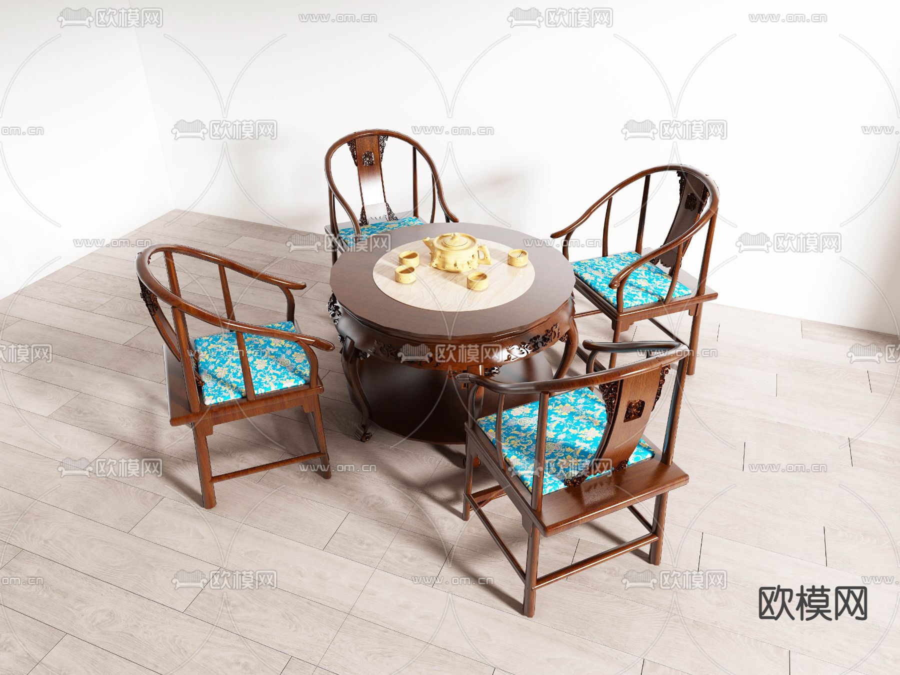 中式休闲桌椅3d模型下载