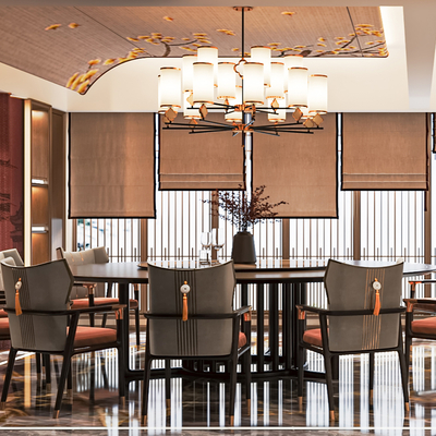  新中式包房 餐厅su模型 