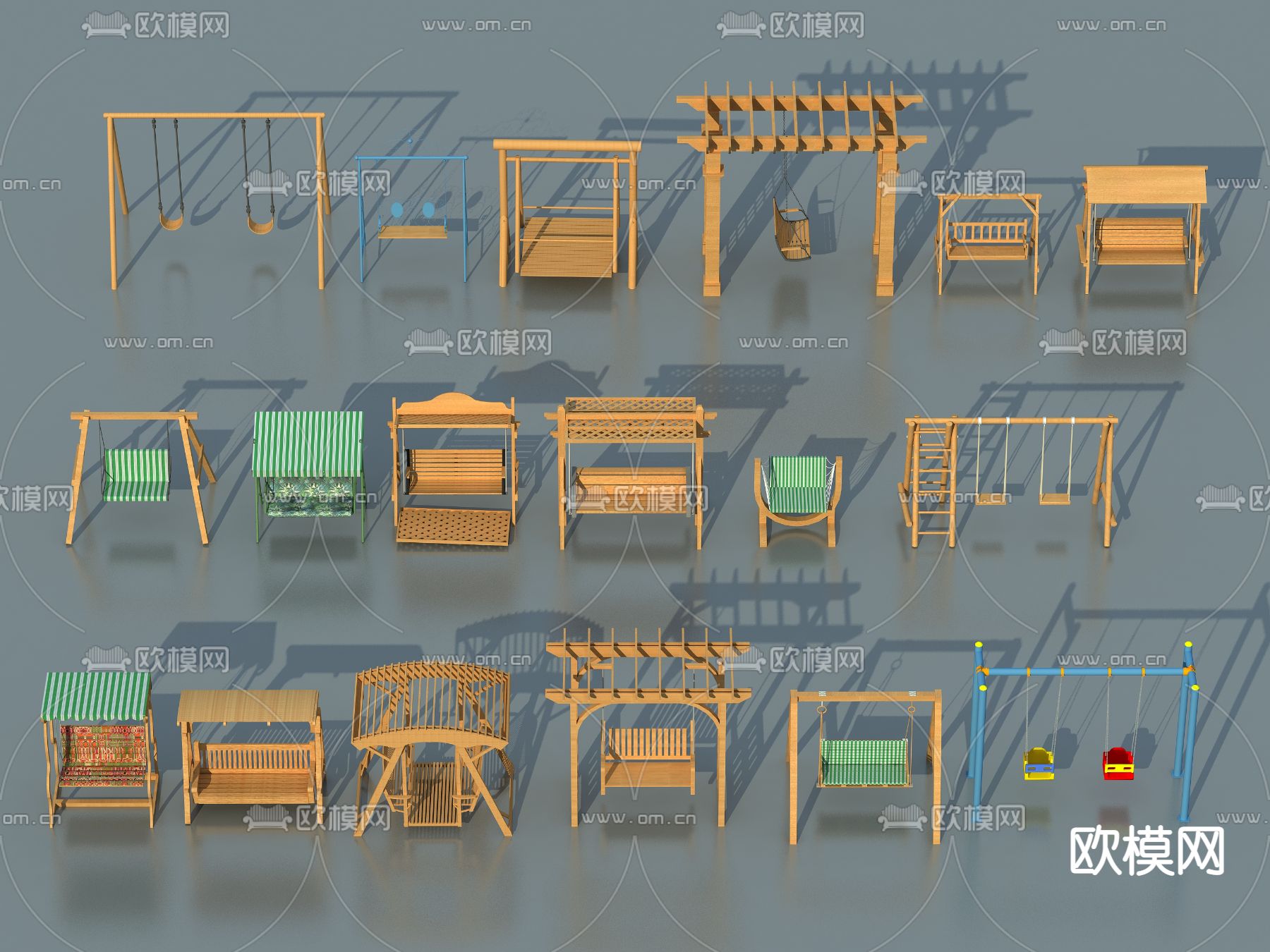 现代秋千 躺椅3d模型下载