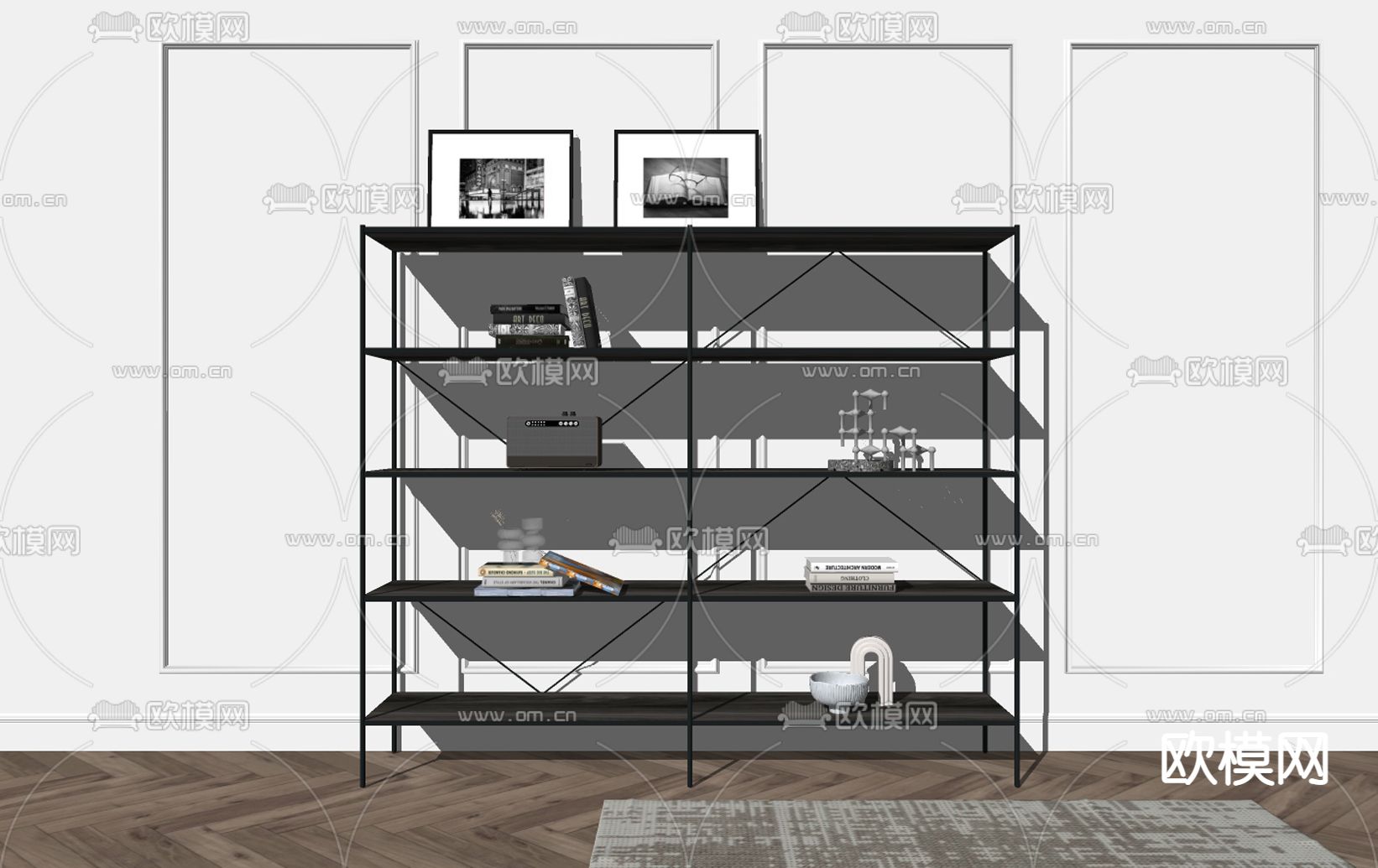 北欧铁艺置物架 书架su模型下载（渲染图2）