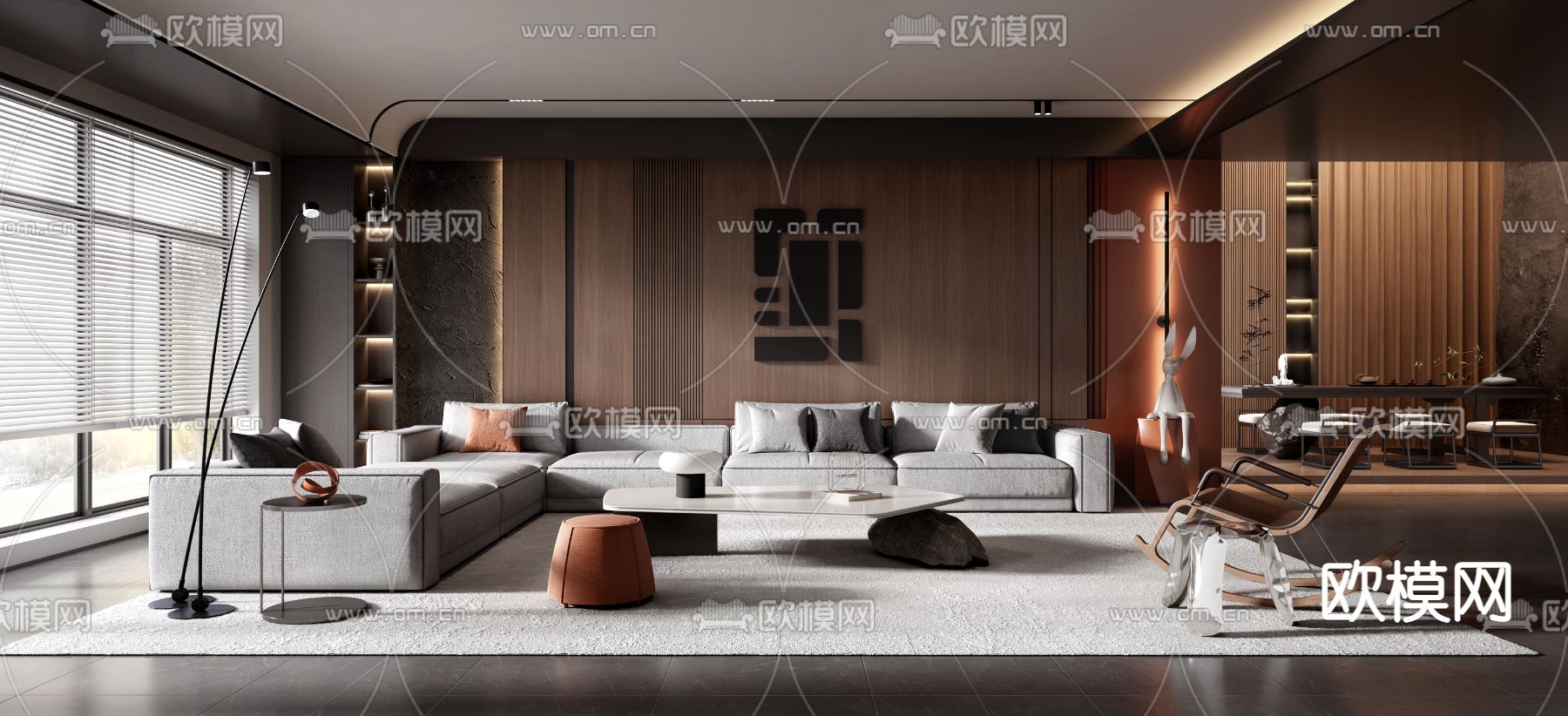 暗黑风客厅3d模型下载（渲染图1）