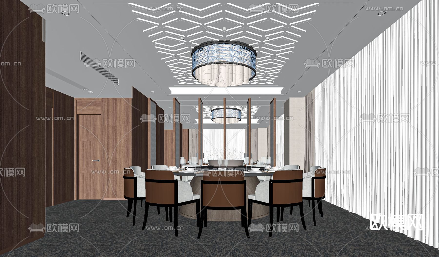 新中式餐厅包房su模型下载（渲染图2）