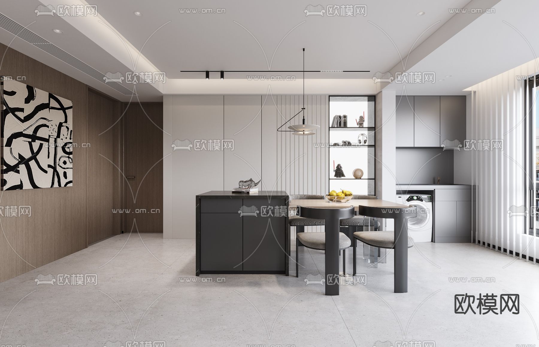 现代客餐厅3d模型下载（渲染图5）