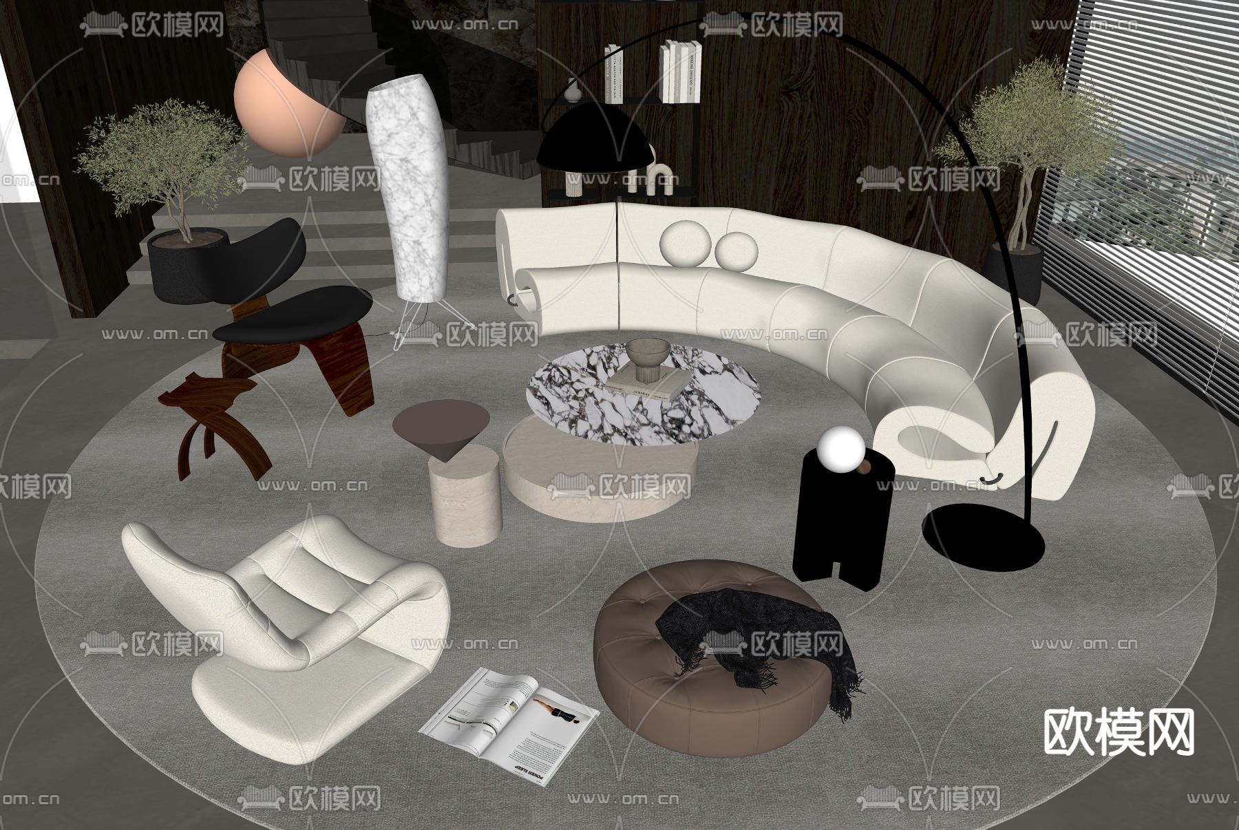 现代组合沙发su模型下载（渲染图2）