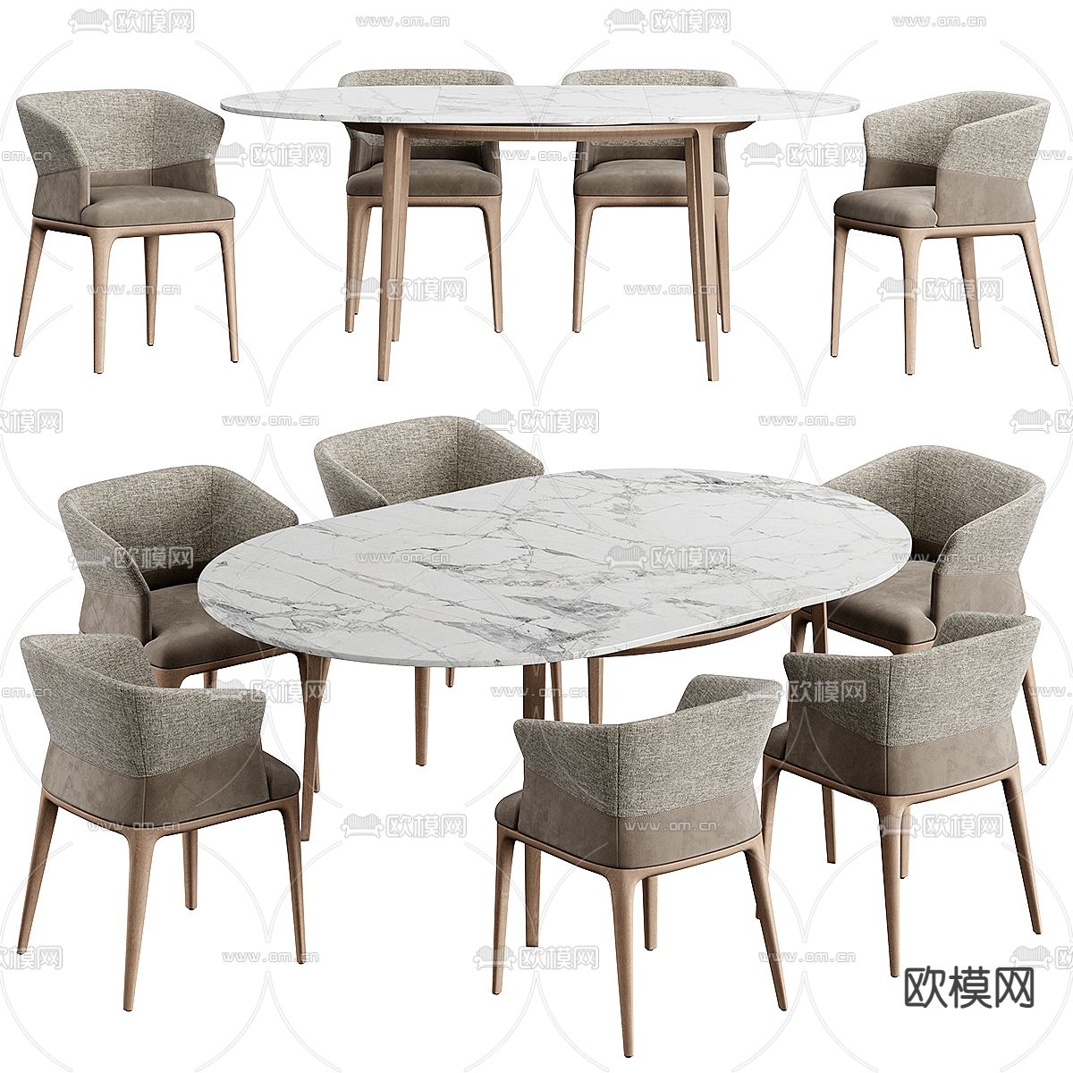 Quad椭圆餐桌椅3d模型下载