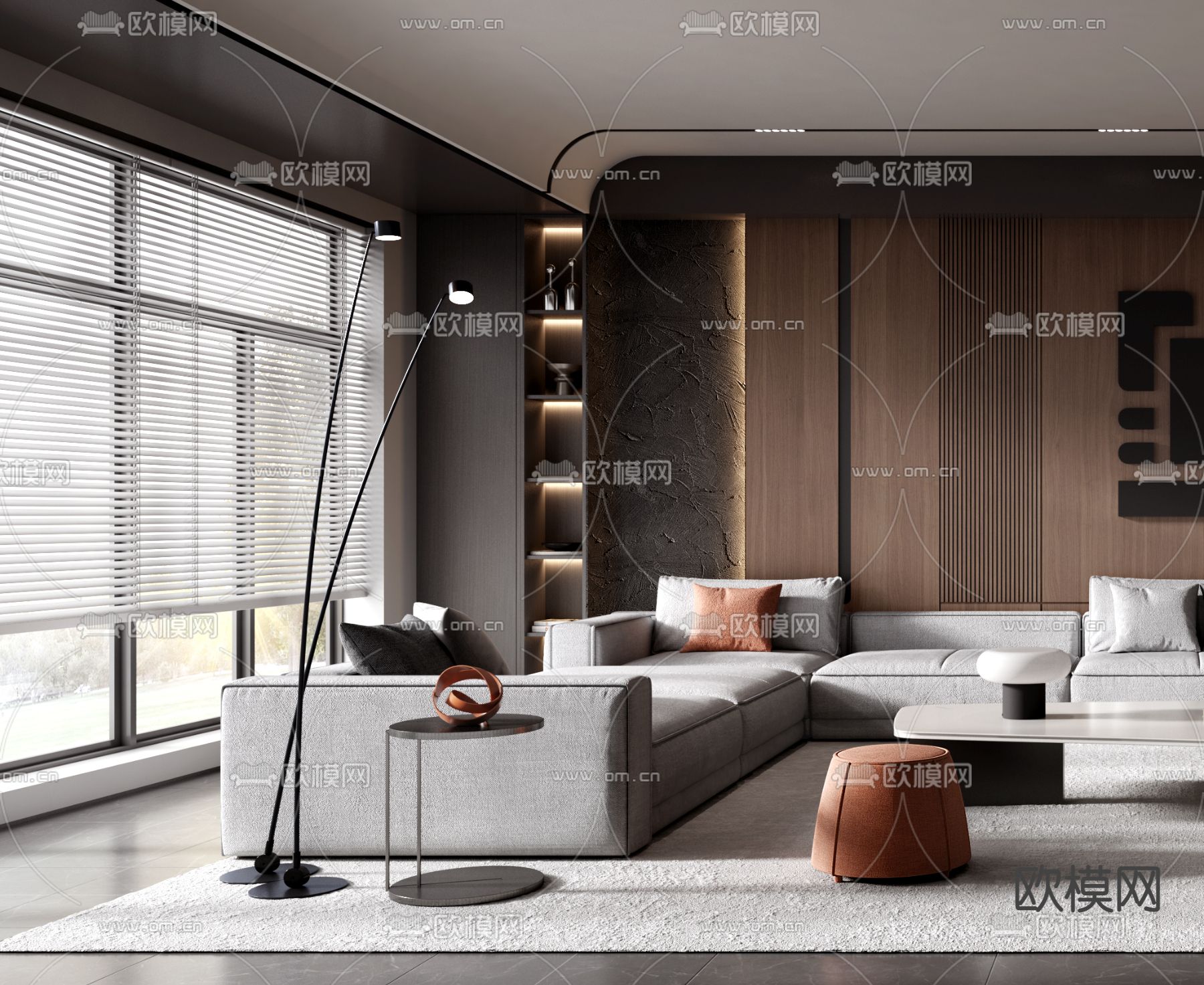 暗黑风客厅3d模型下载（渲染图2）