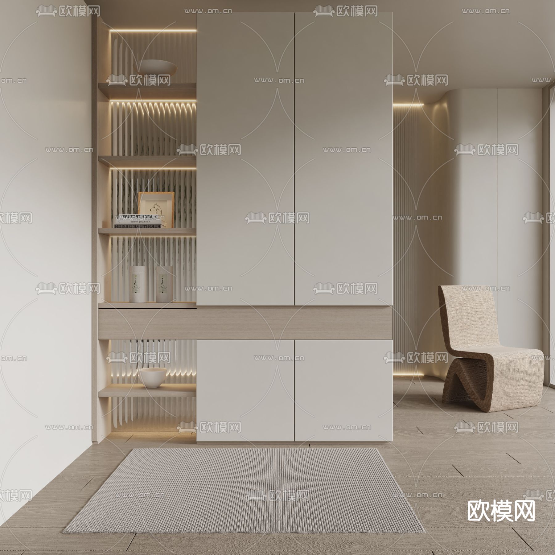 奶油风玄关过道 门厅3d模型下载_ID13022960_3dmax免费模型-欧模网