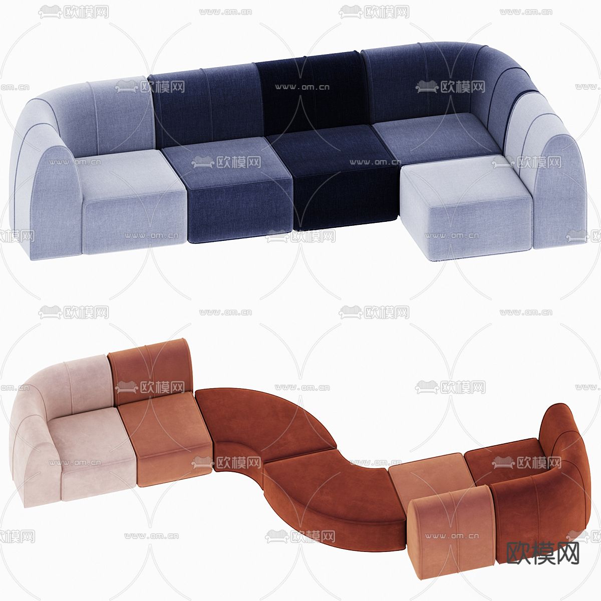 弧形公共沙发 拼接沙发3d模型下载（渲染图2）