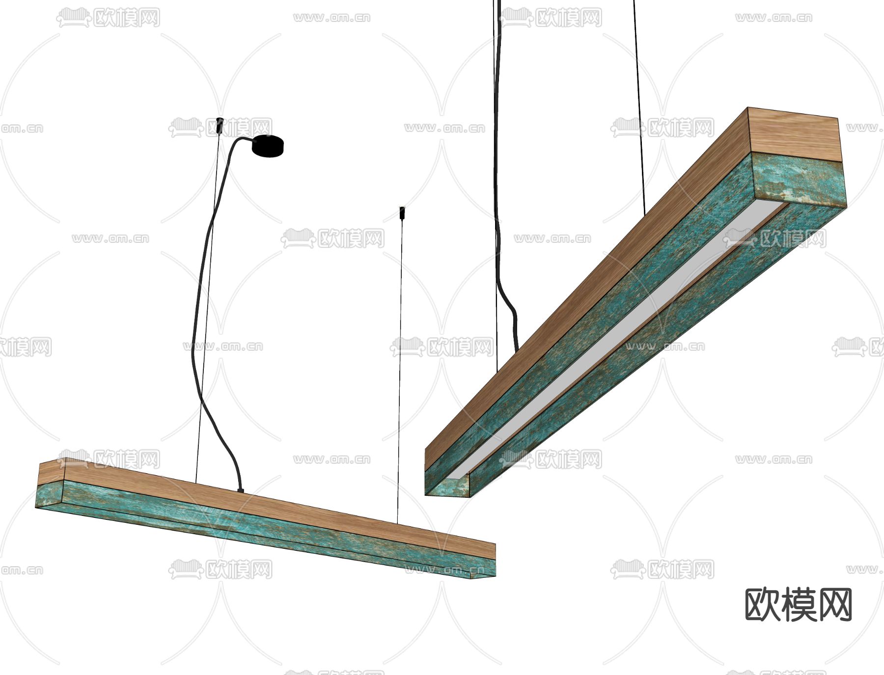 新中式办公长条形吊灯su模型下载（渲染图2）