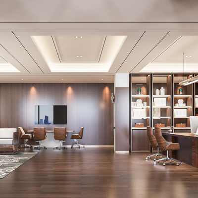  新中式董事长办公室su模型 