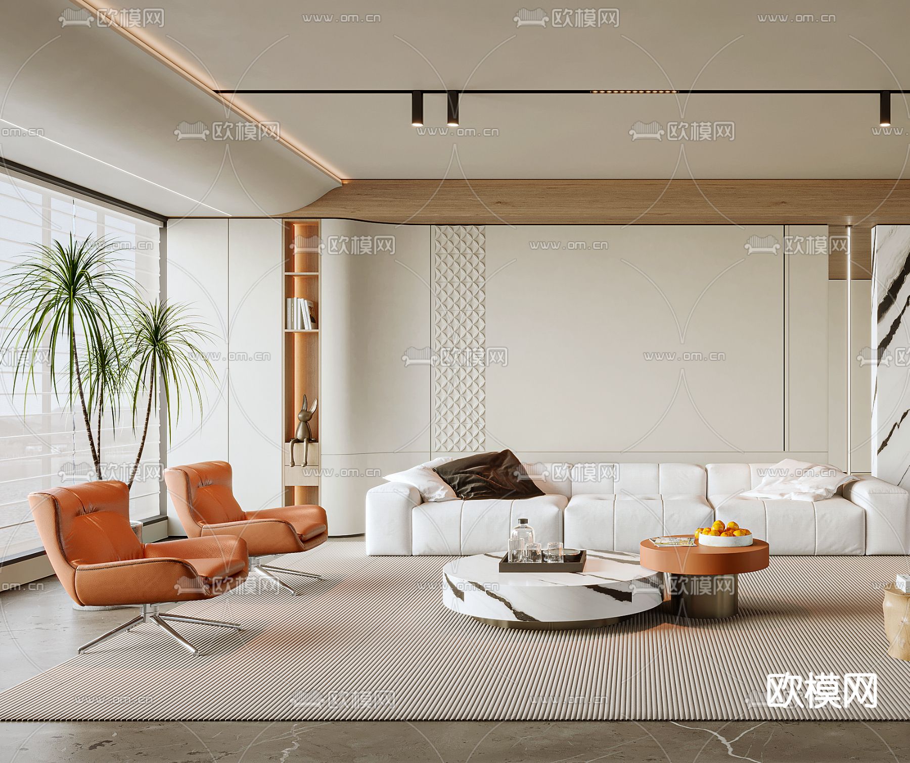 奶油风客厅3d模型下载（渲染图2）