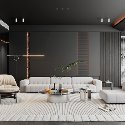  Minotti 米洛提 暗黑风客厅su模型 