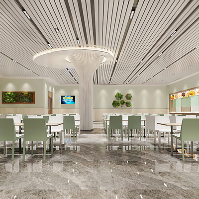  现代员工餐厅 食堂su模型 