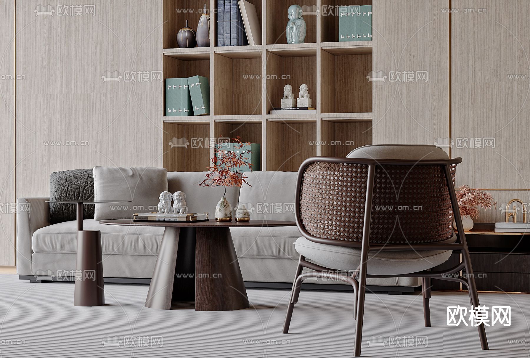 新中式休闲椅su模型下载（渲染图1）