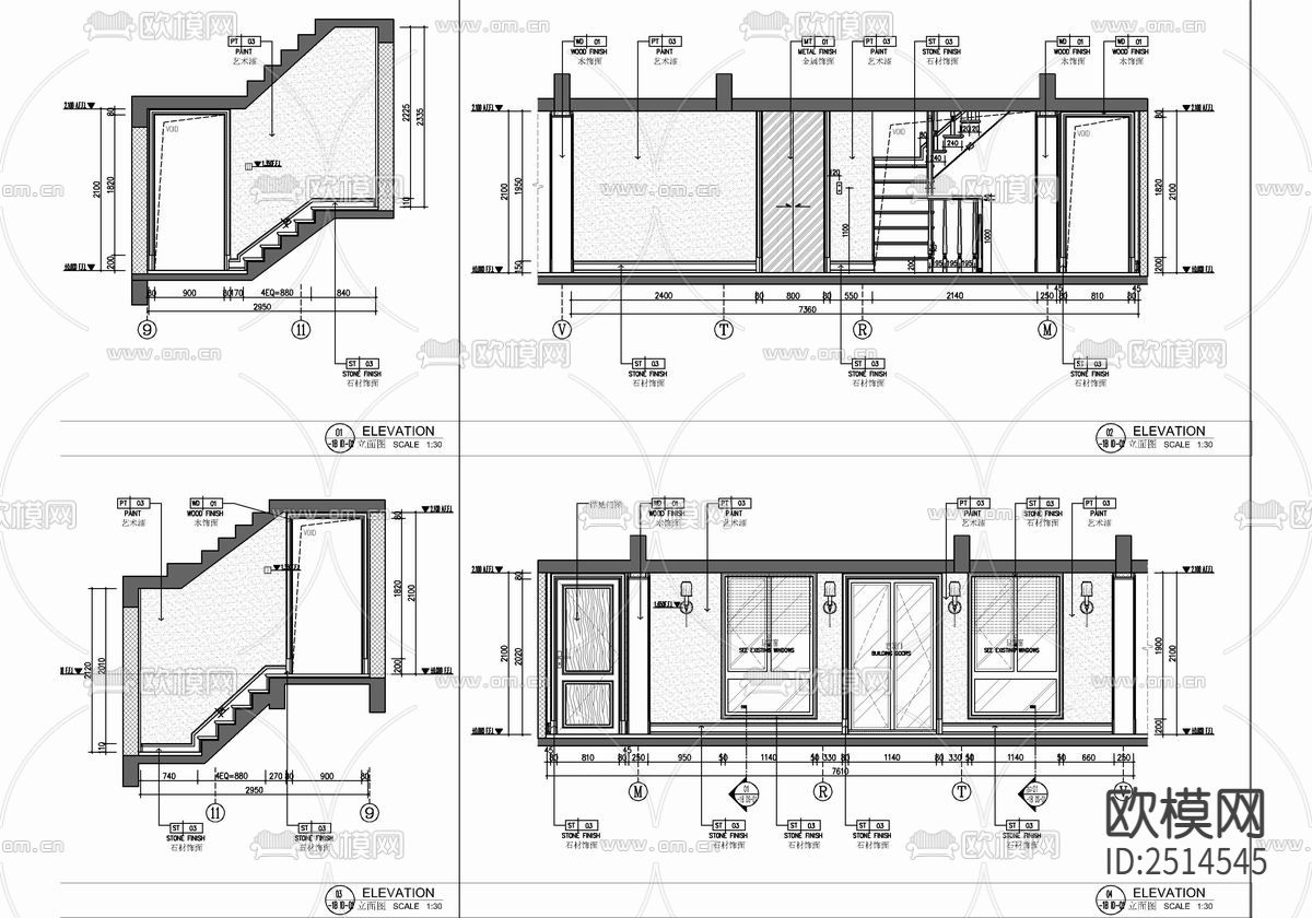 415㎡别墅样板房室内CAD施工图下载（渲染图7）