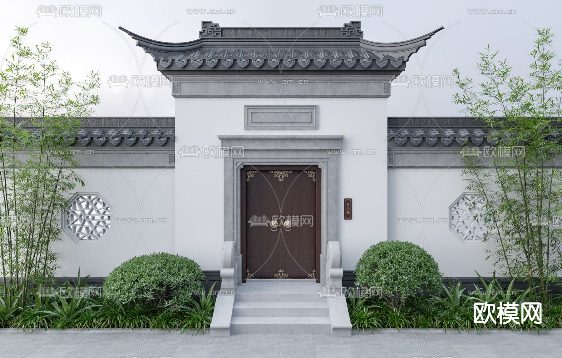 中式古建门头 马头墙su模型