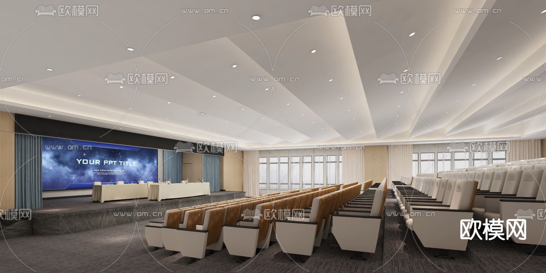 现代多功能厅 报告厅 会议室su模型下载_ID13012938_sketchup模型下载-欧模网