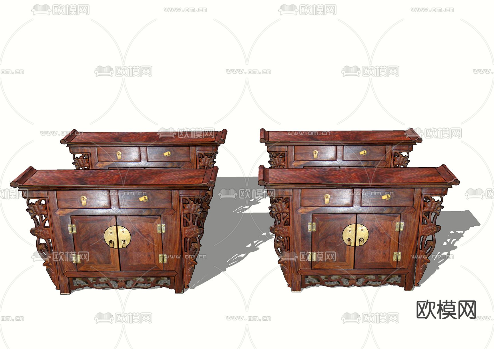 中式收纳柜 储物柜su模型下载（渲染图2）