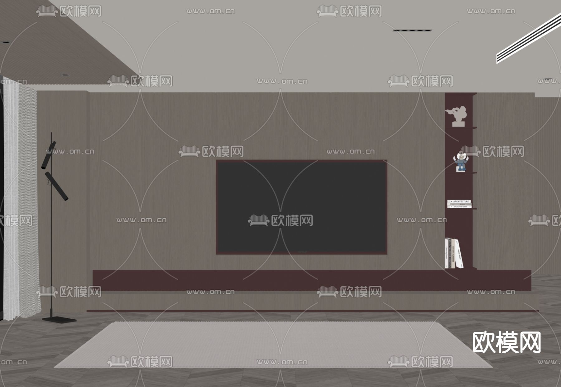 现代电视背景墙su模型下载（渲染图2）