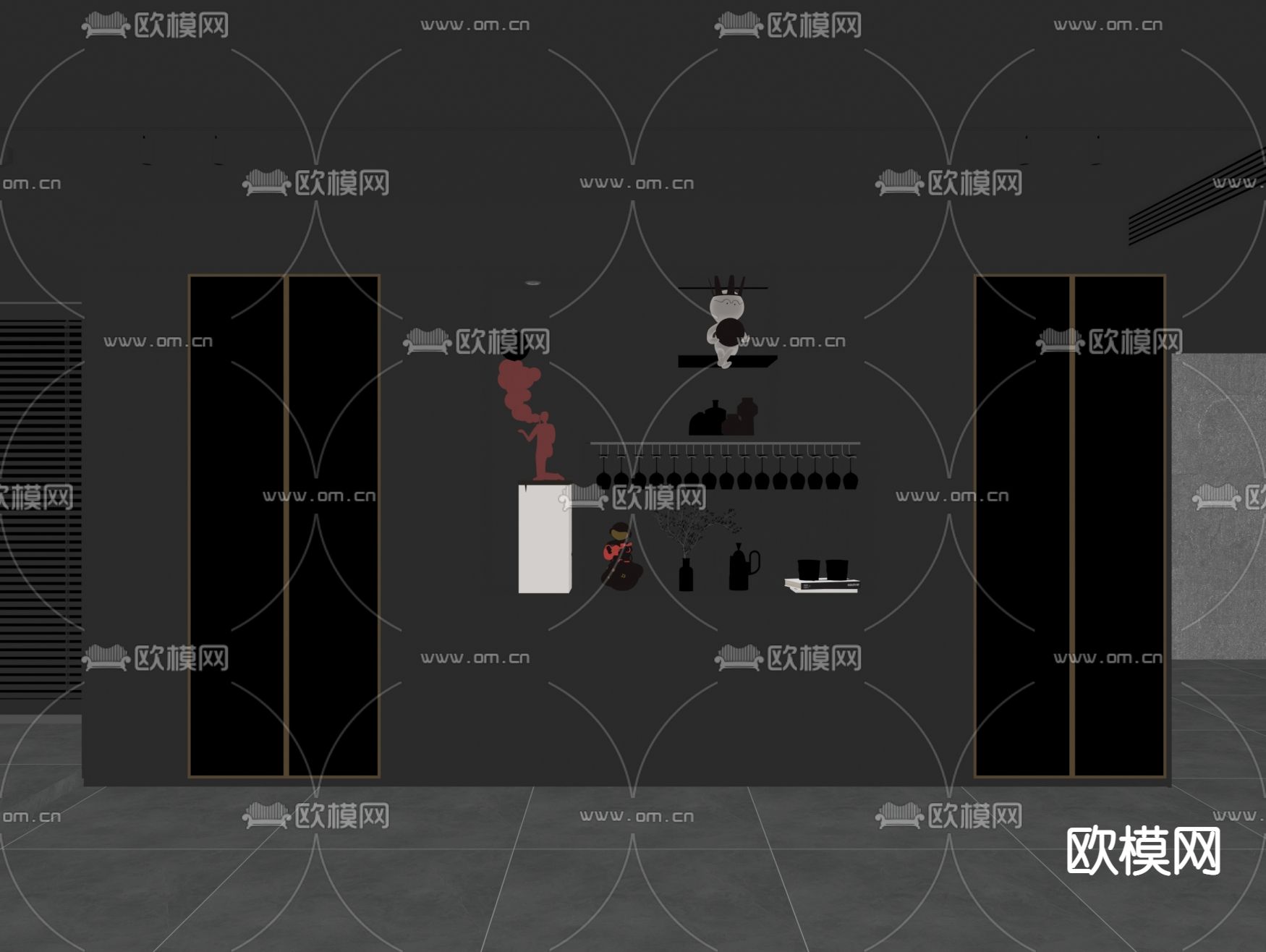 暗黑风酒柜su模型下载（渲染图2）