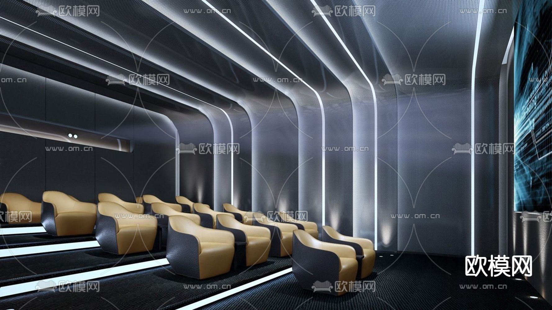 现代电影院放映厅su模型下载（渲染图1）