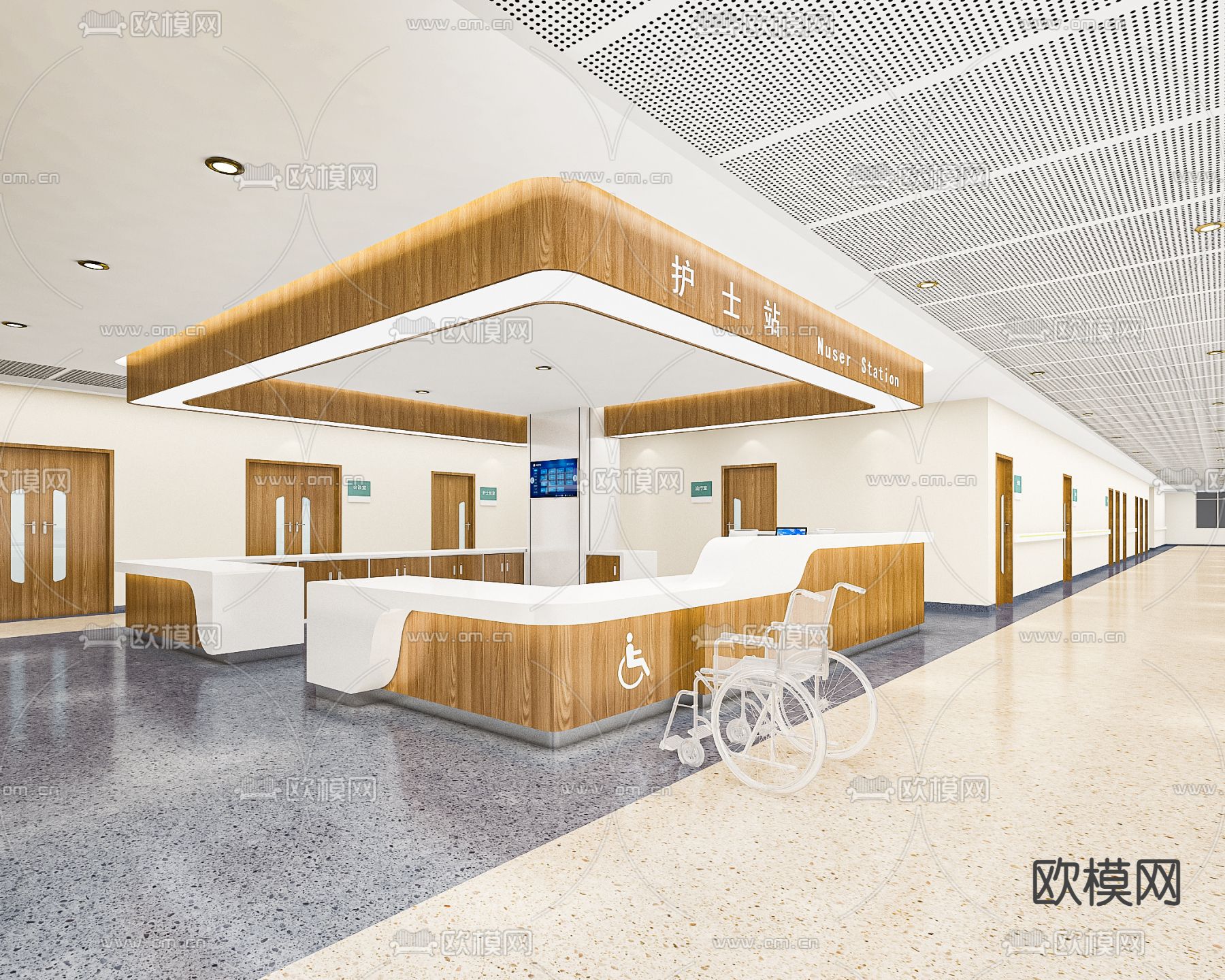现代医院护士站su模型下载（渲染图1）
