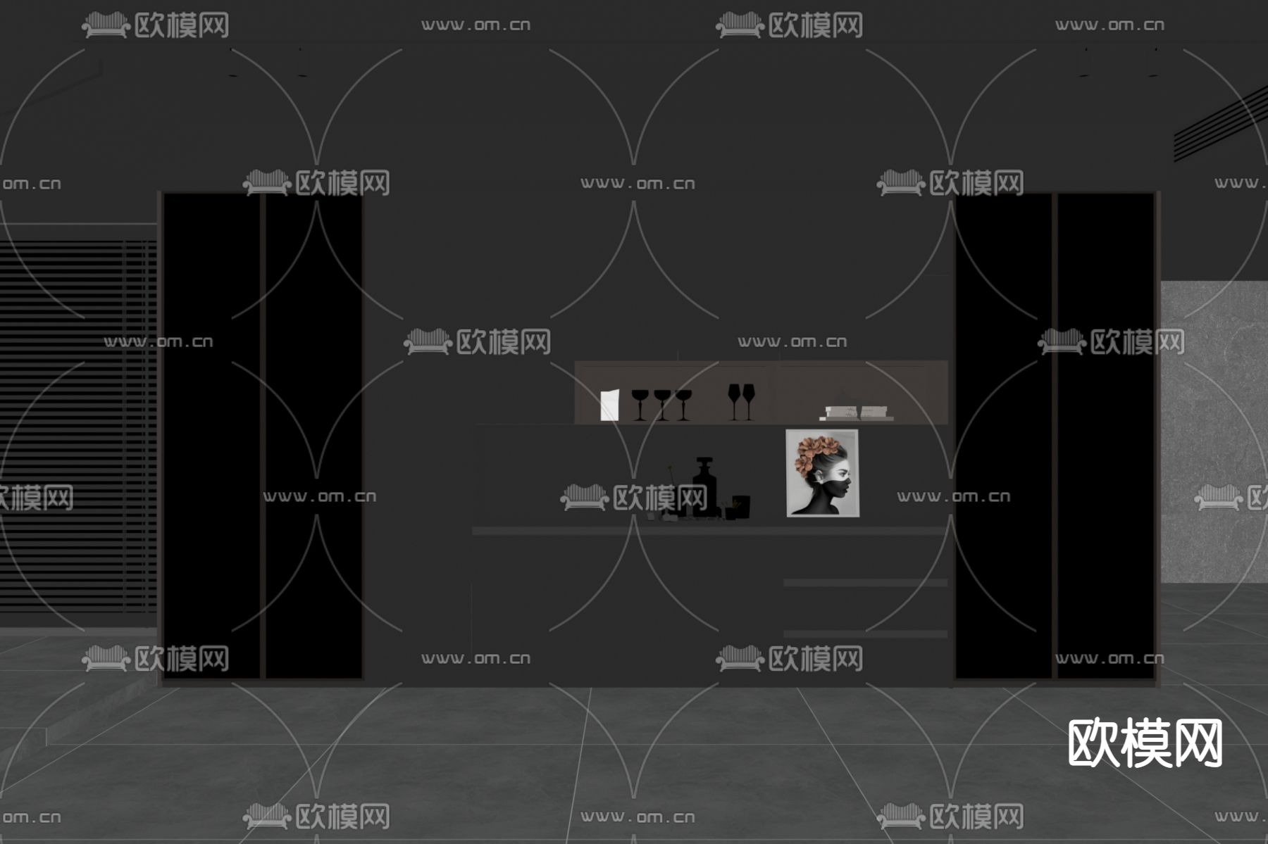 暗黑风酒柜su模型下载（渲染图2）