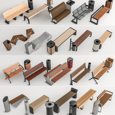  现代户外景观座椅 景观长凳su模型 