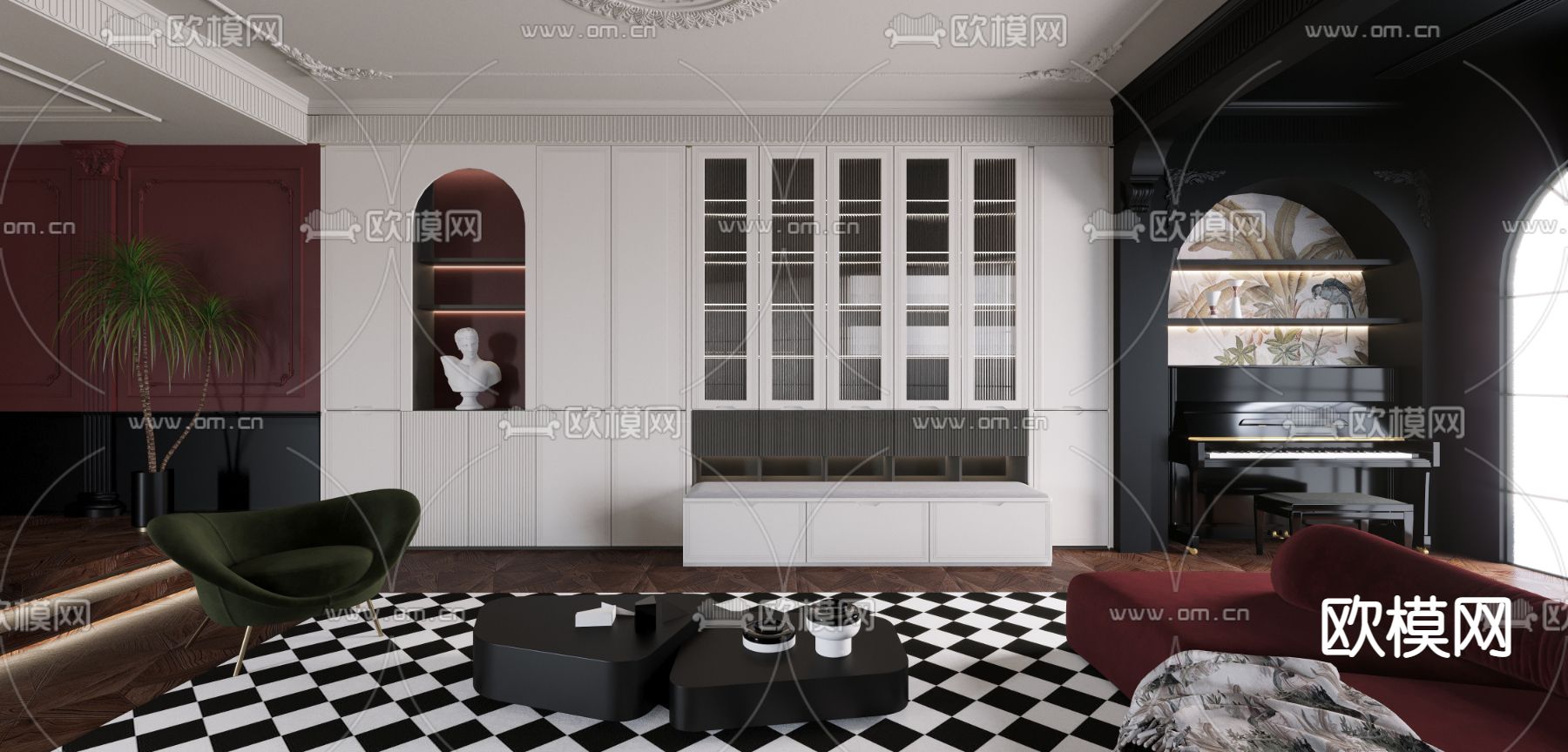 新古典客餐厅3d模型下载（渲染图2）