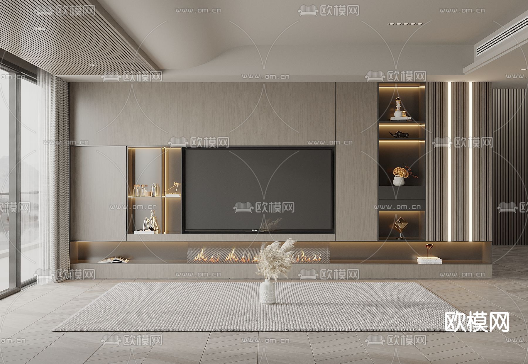 现代电视背景墙3d模型下载