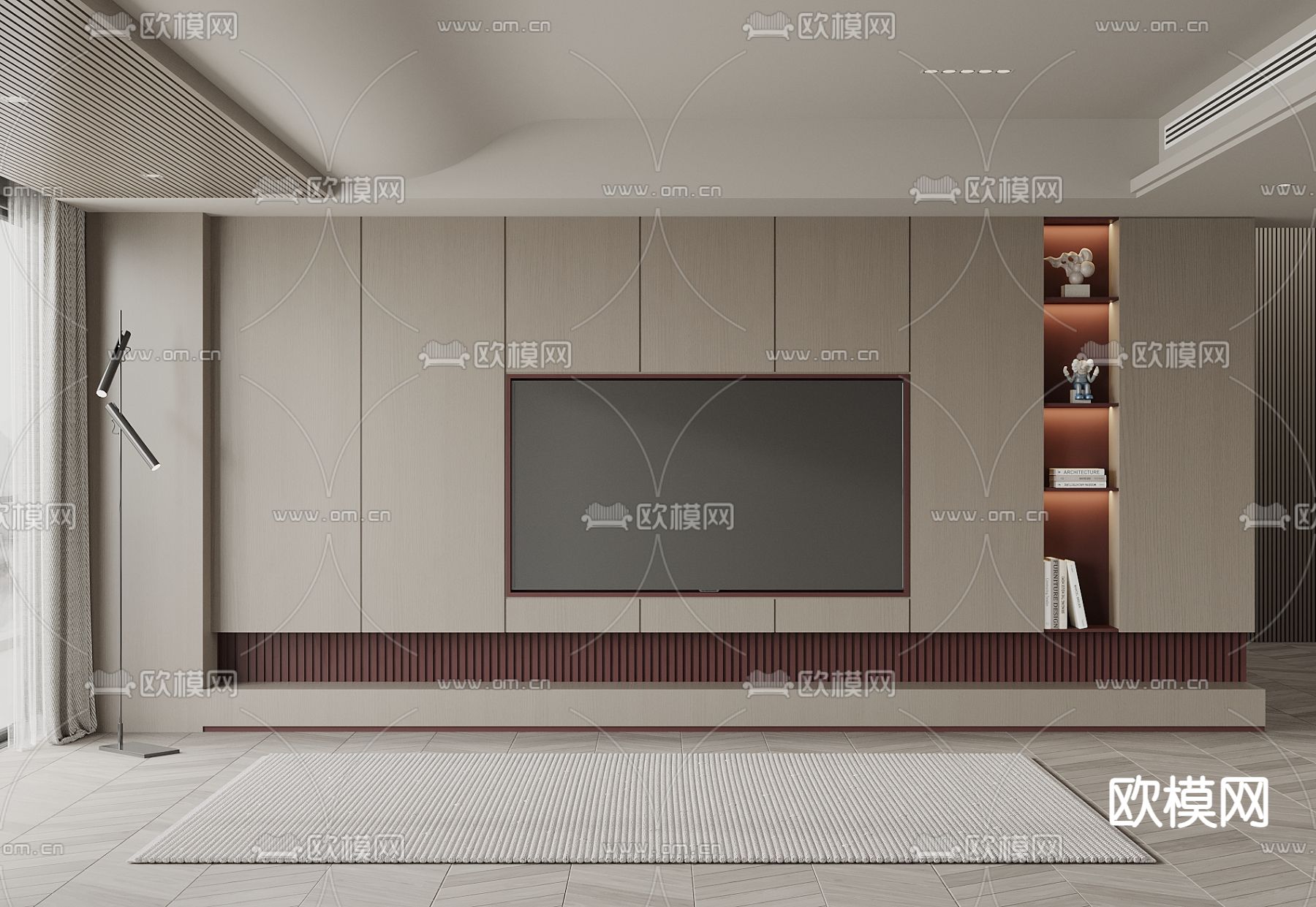 现代电视背景墙su模型下载（渲染图1）