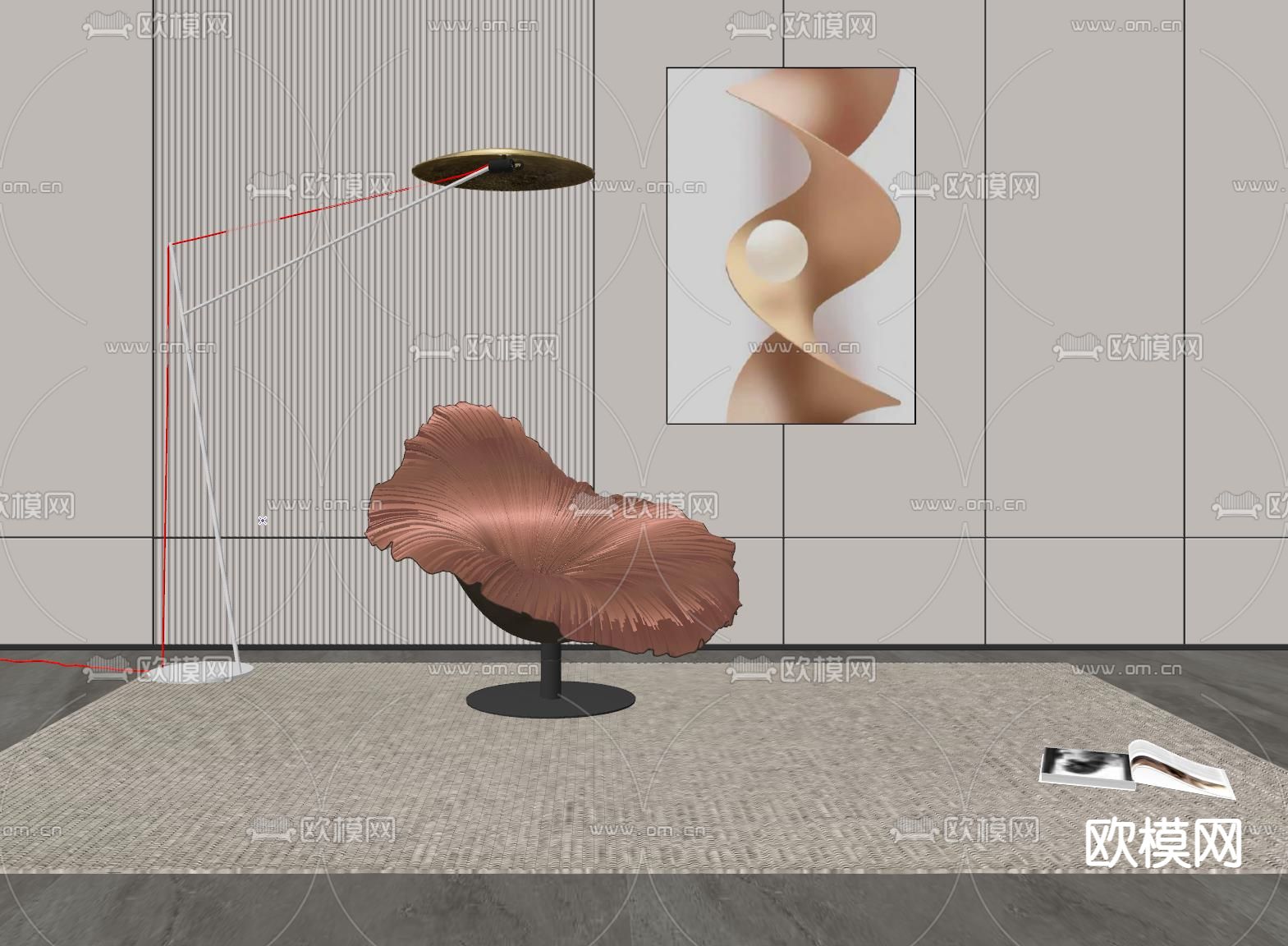 轻奢休闲椅su模型下载（渲染图2）