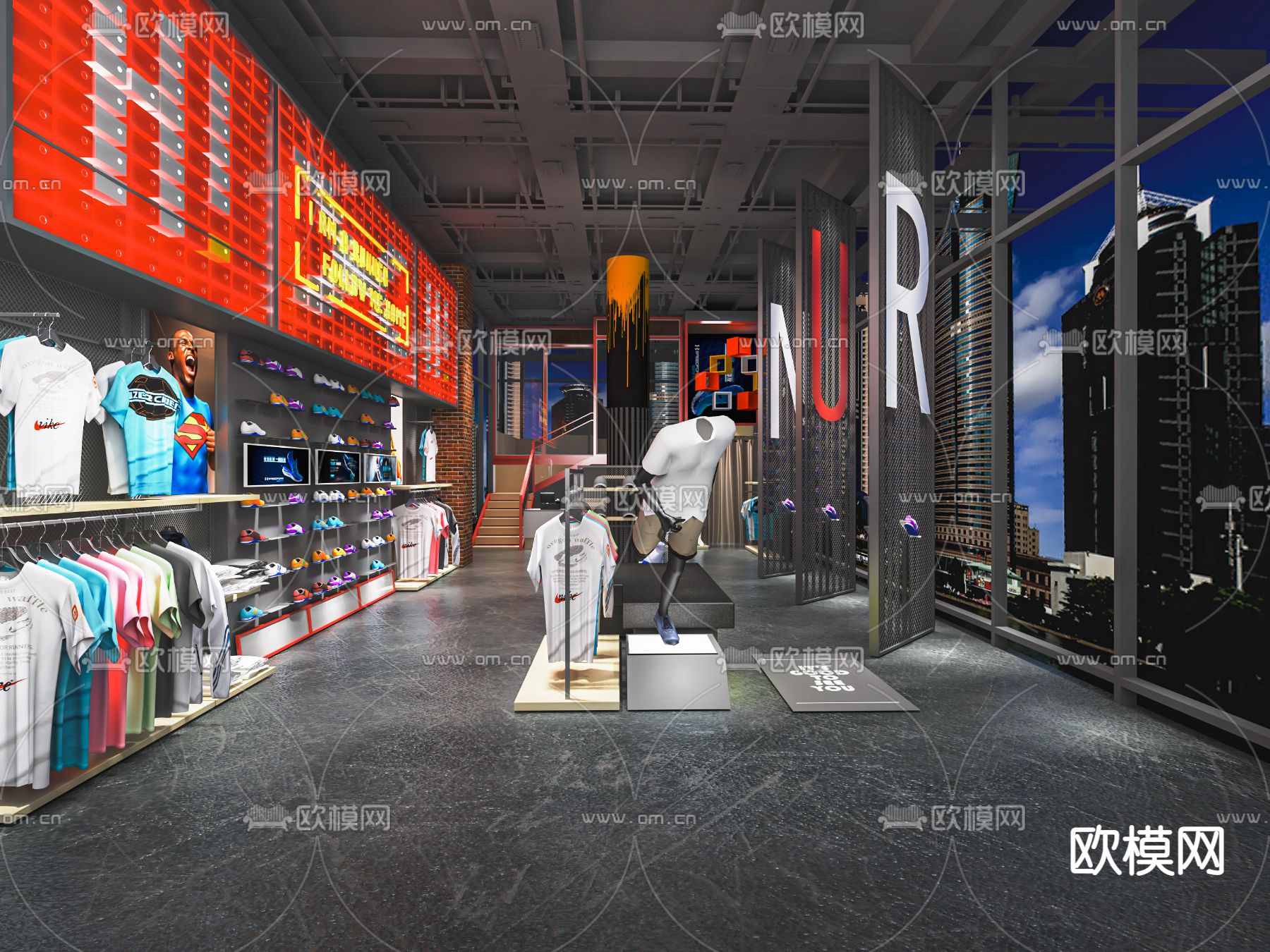 工业风运动服装店su模型下载（渲染图1）