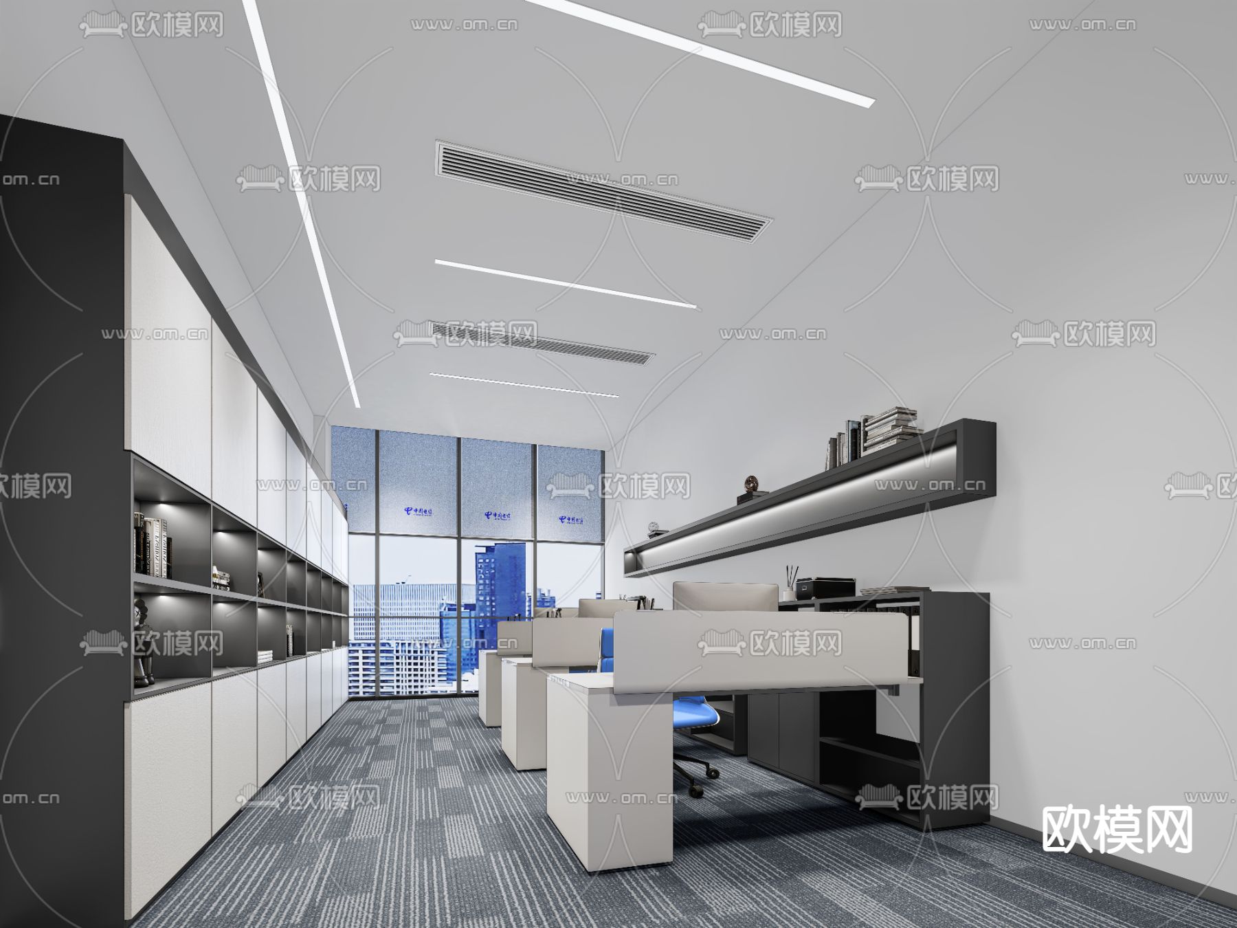 现代公共办公室su模型下载（渲染图1）