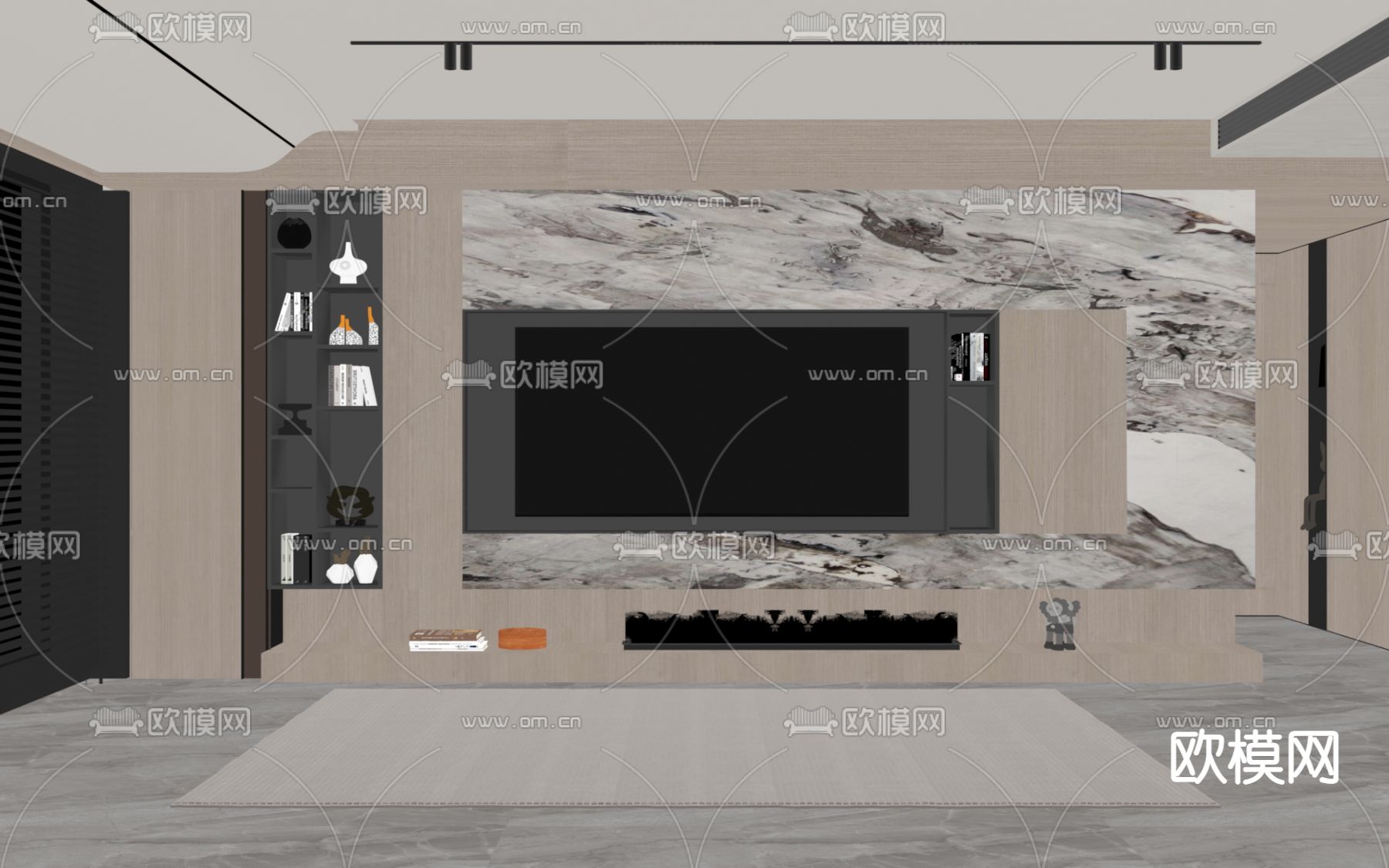 现代电视背景墙su模型下载（渲染图2）