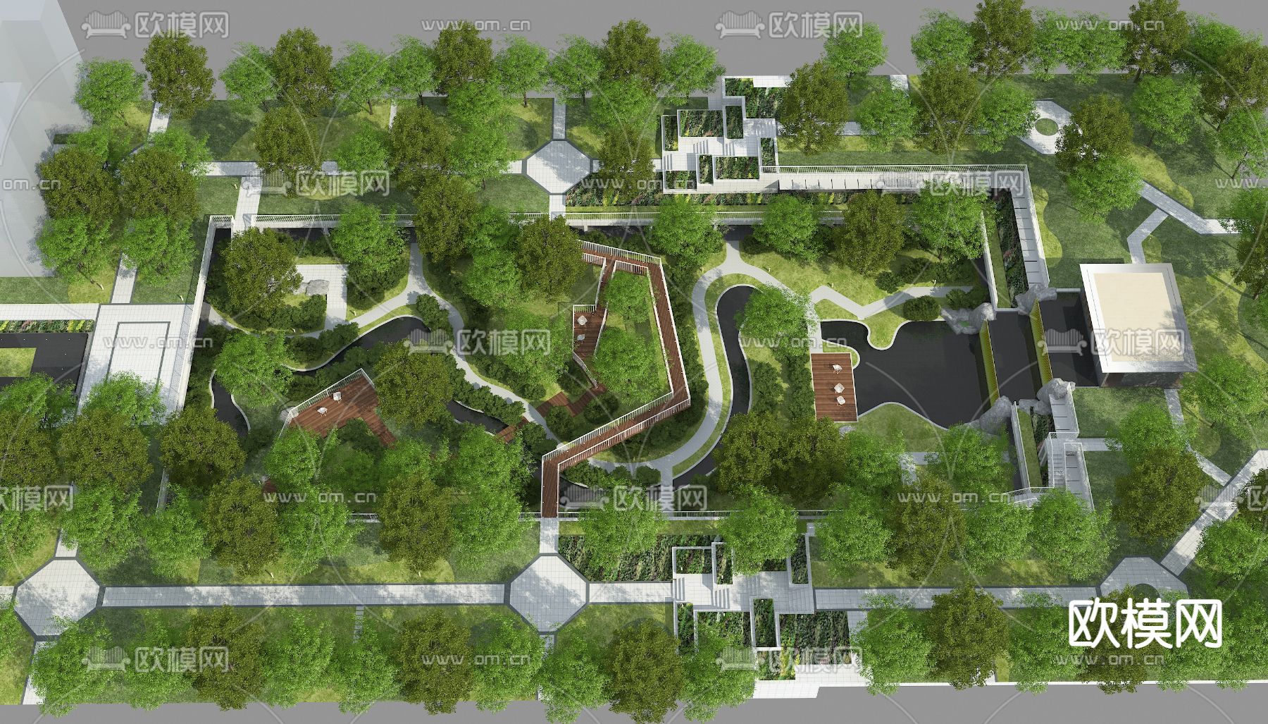 公园景观鸟瞰3d模型下载_ID13019011_3dmax免费模型-欧模网