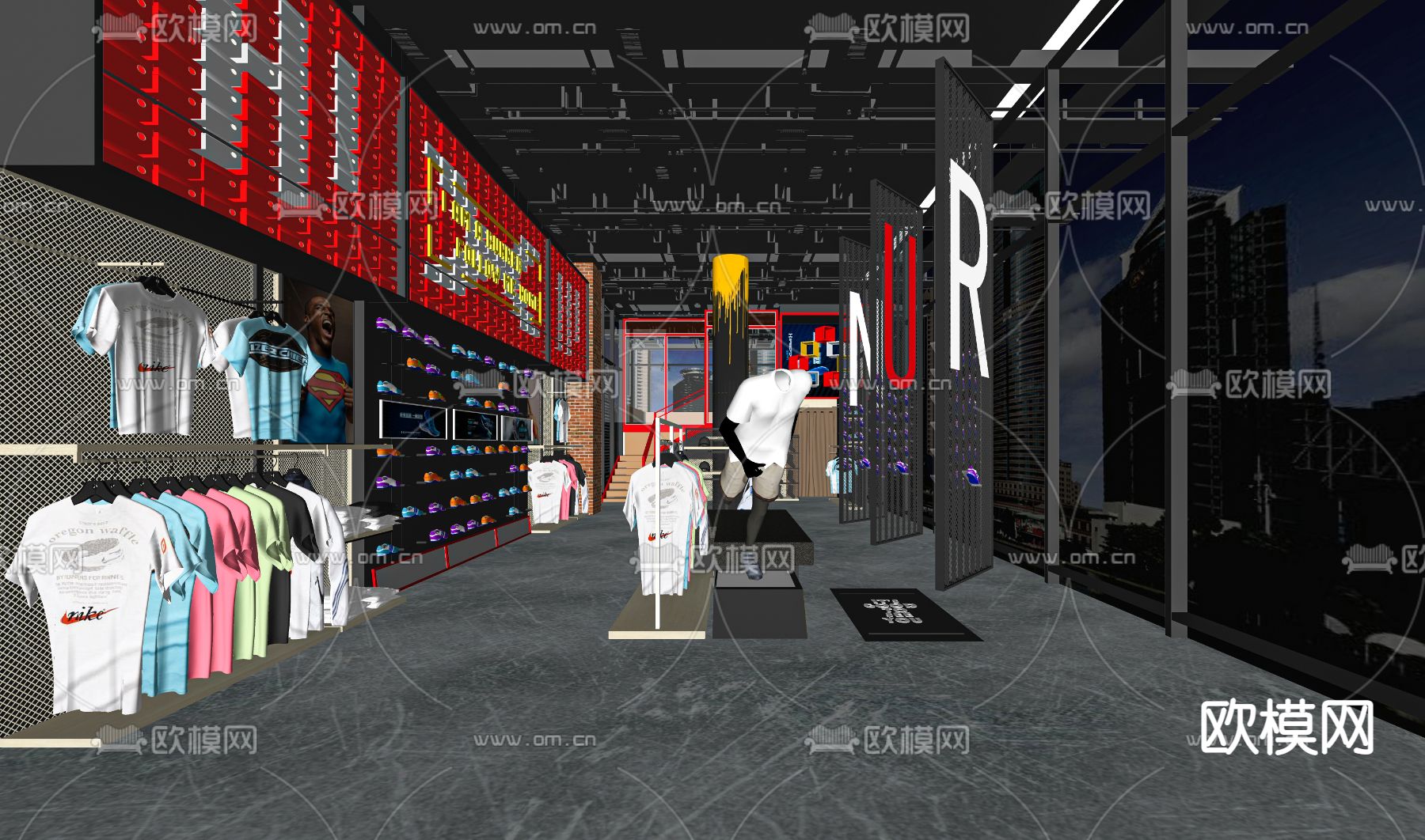 工业风运动服装店su模型下载（渲染图2）