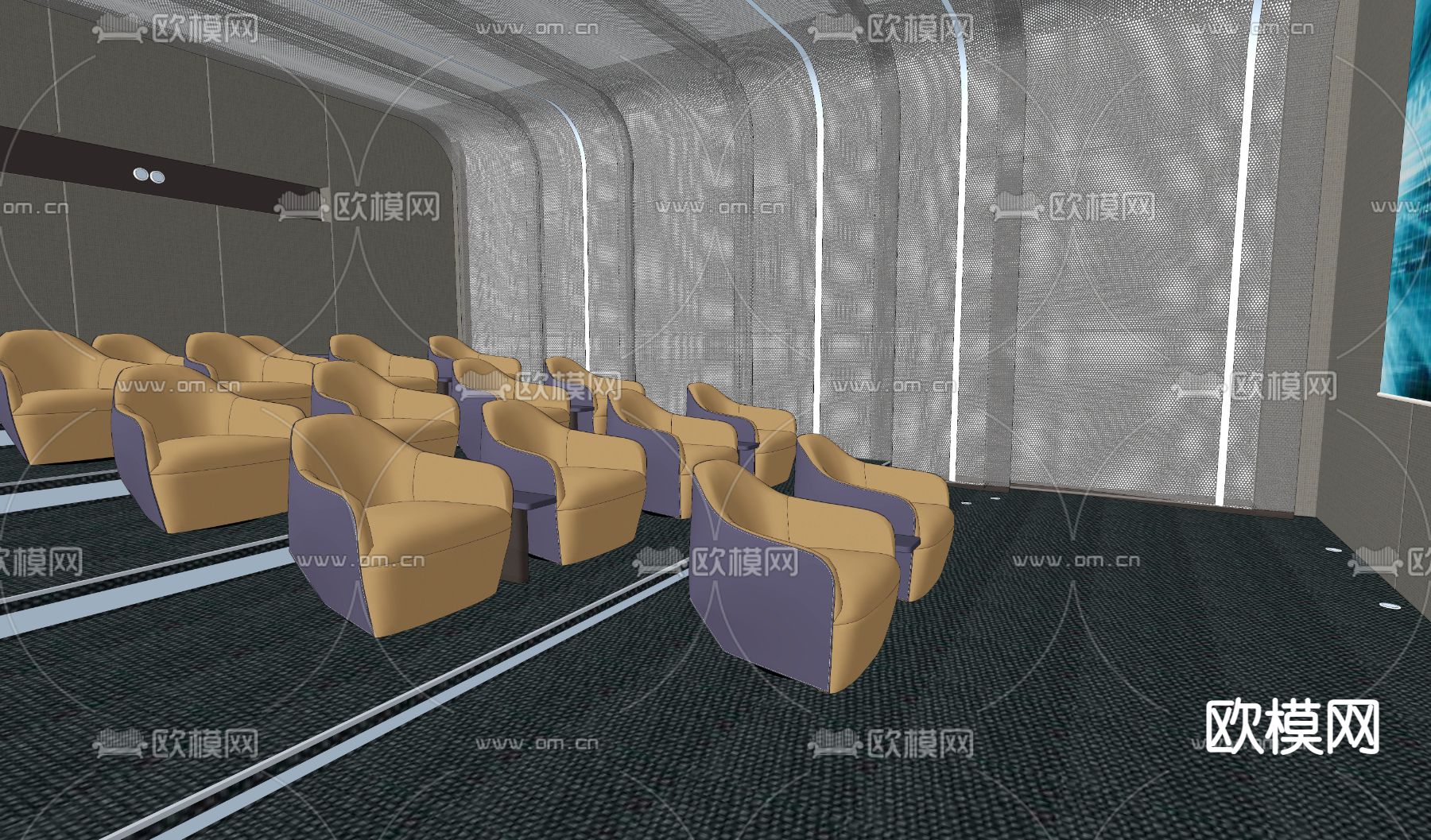现代电影院放映厅su模型下载（渲染图2）