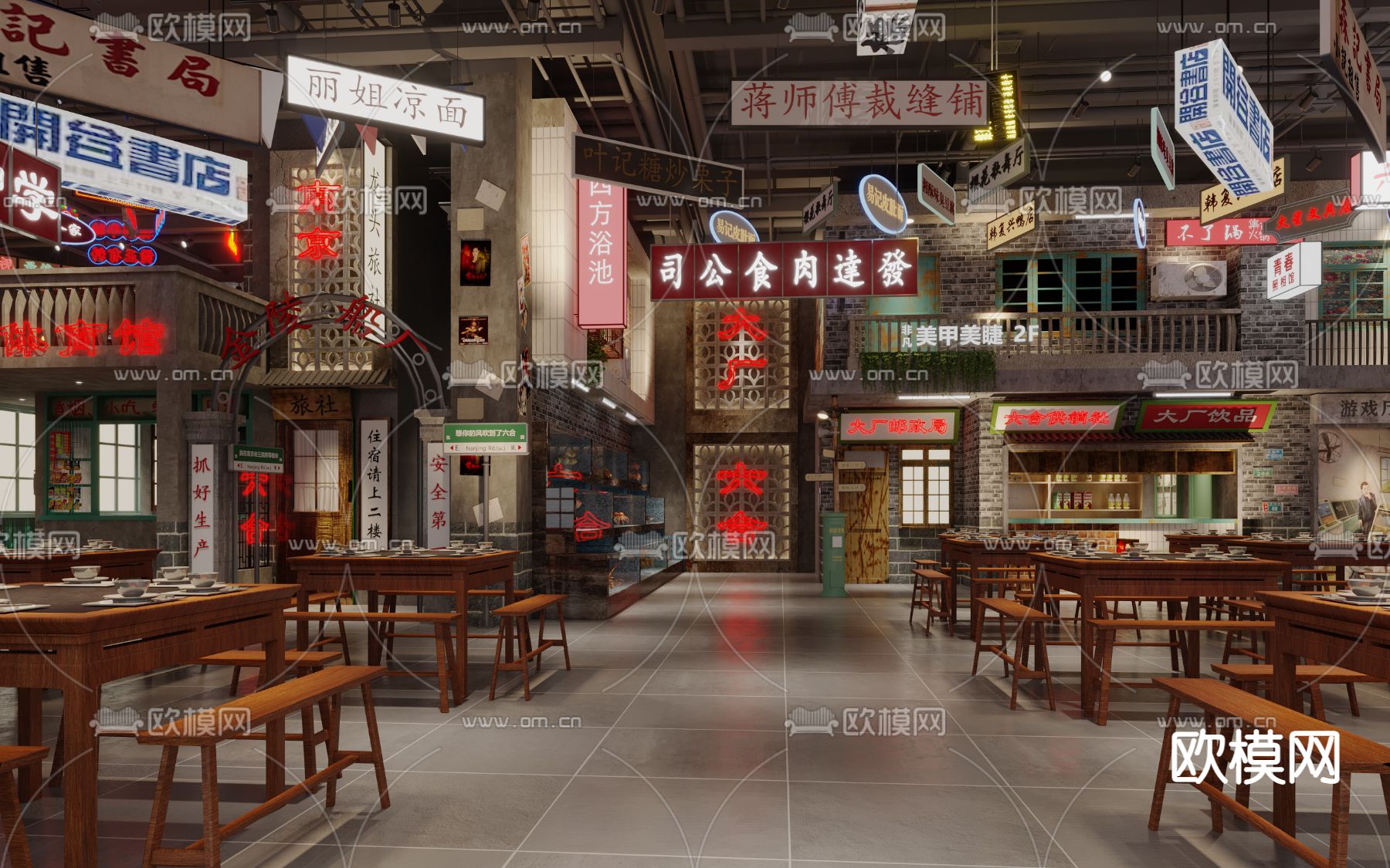 民国风 港式 烧烤店3d模型下载（渲染图2）