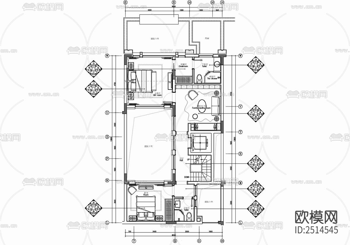 415㎡别墅样板房室内CAD施工图下载（渲染图4）