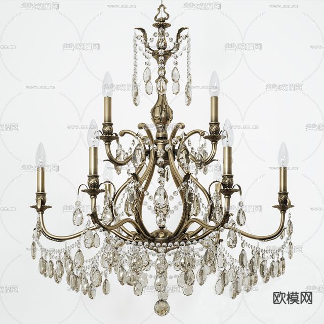 欧式古典金属水晶艺术吊灯免费3d模型下载