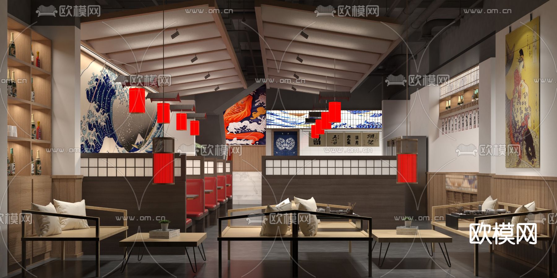 日式烤肉店 日式料理店3d模型下载（渲染图2）