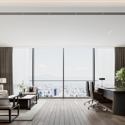  新中式董事长办公室su模型 