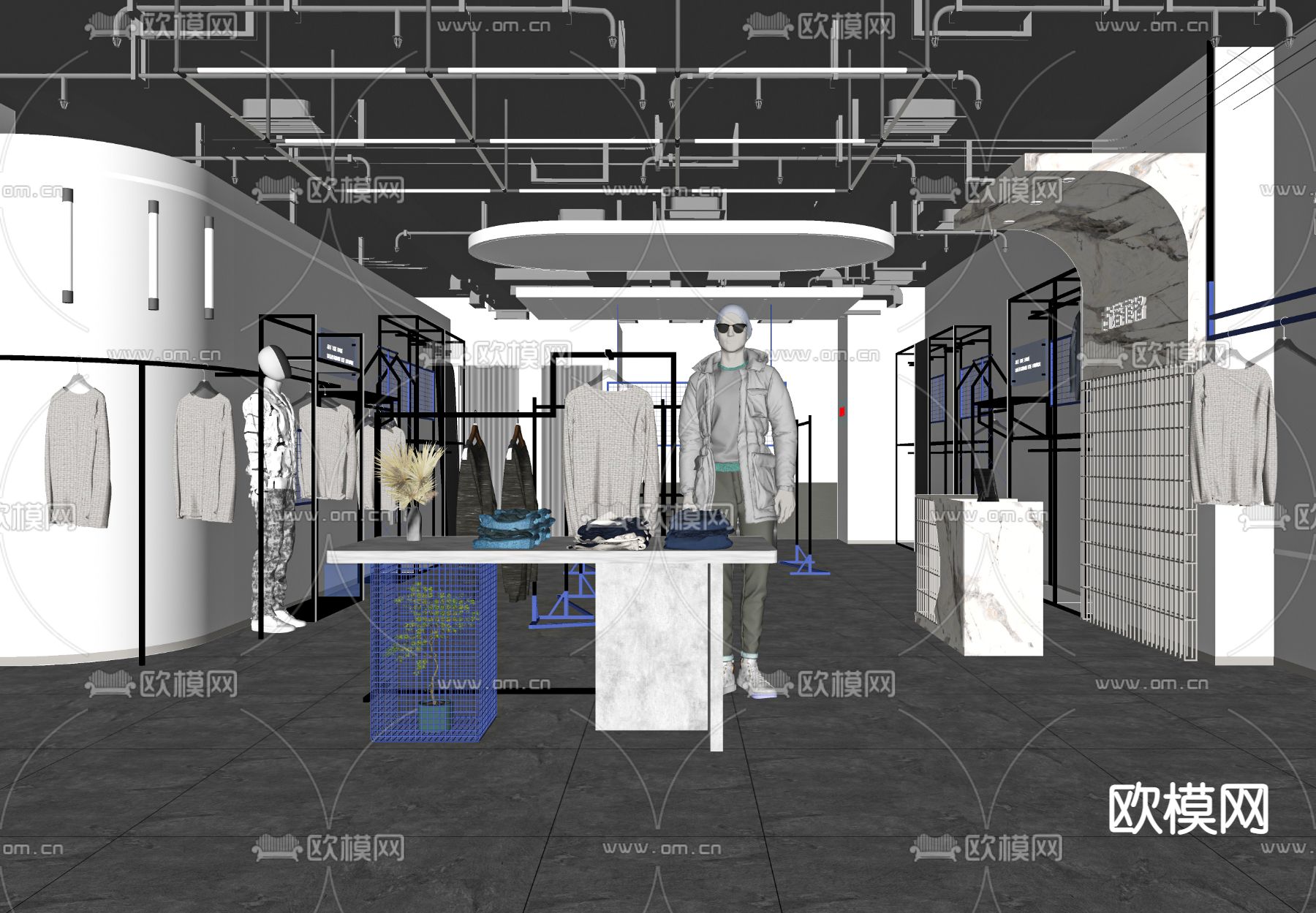 现代潮玩服装鞋店su模型下载（渲染图2）