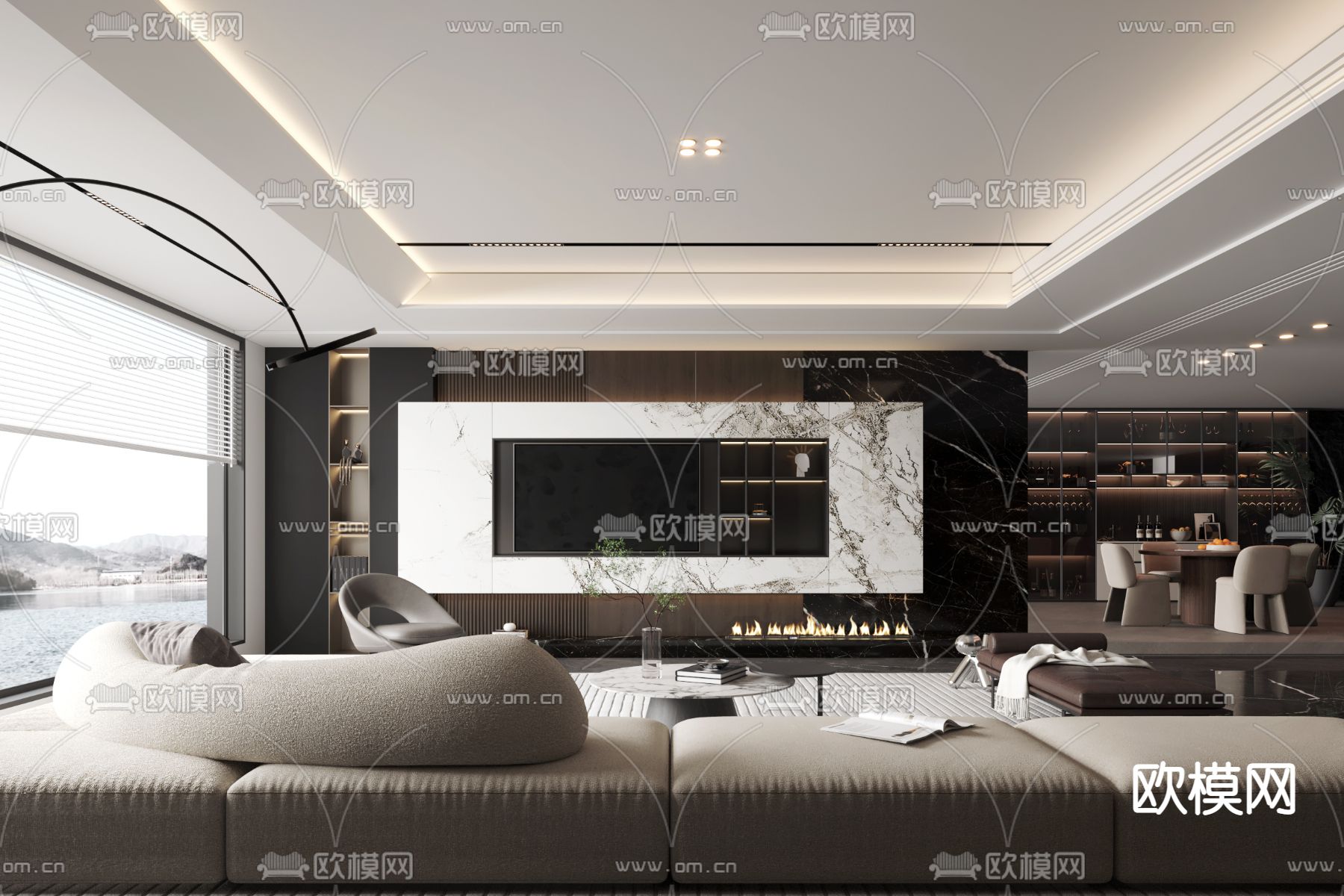 现代客厅su模型下载_ID13019148_sketchup模型下载-欧模网