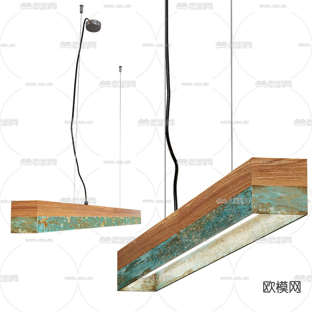 新中式办公长条形吊灯su模型下载（渲染图1）
