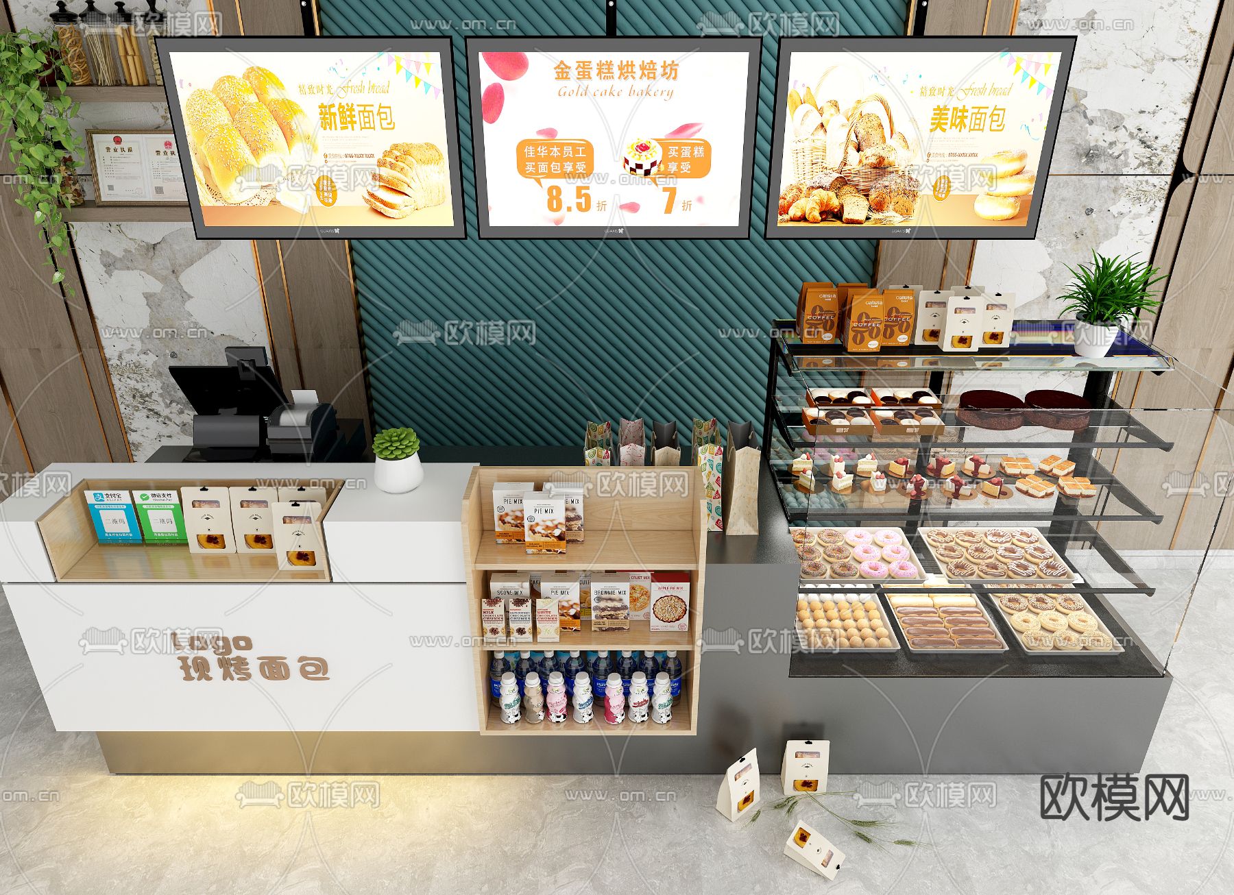 面包店收银台3d模型下载（渲染图1）