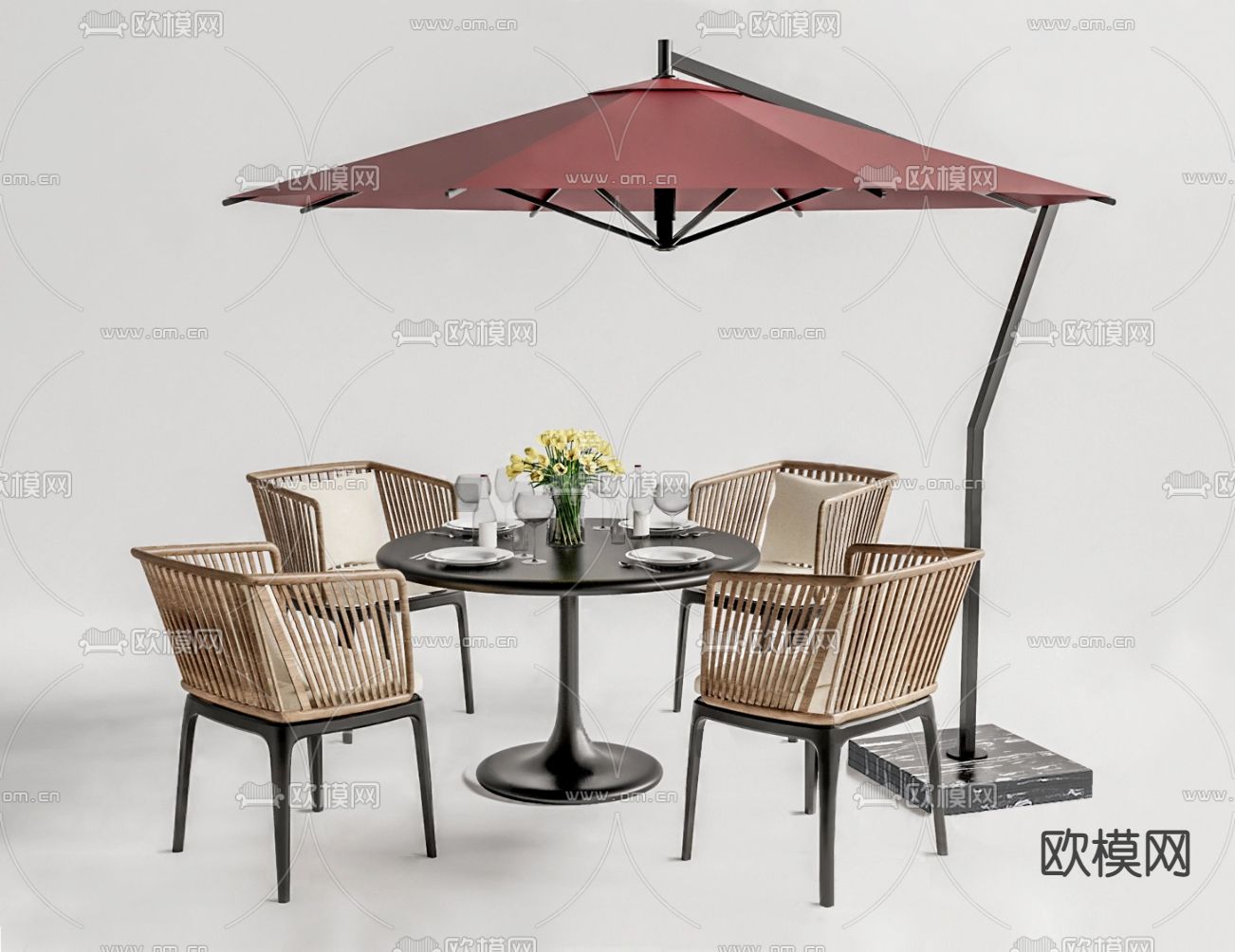 现代户外桌椅3d模型下载