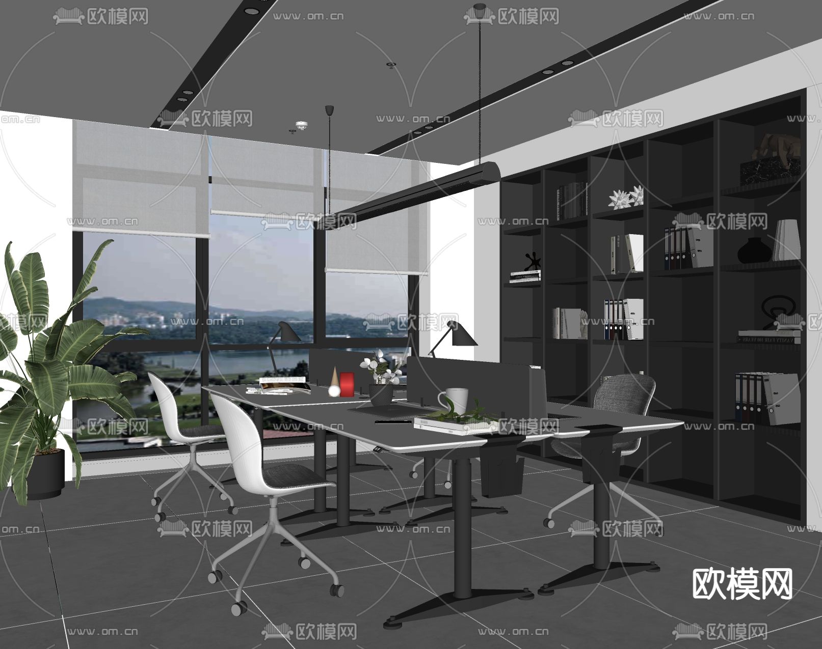 现代公共办公区su模型下载（渲染图2）