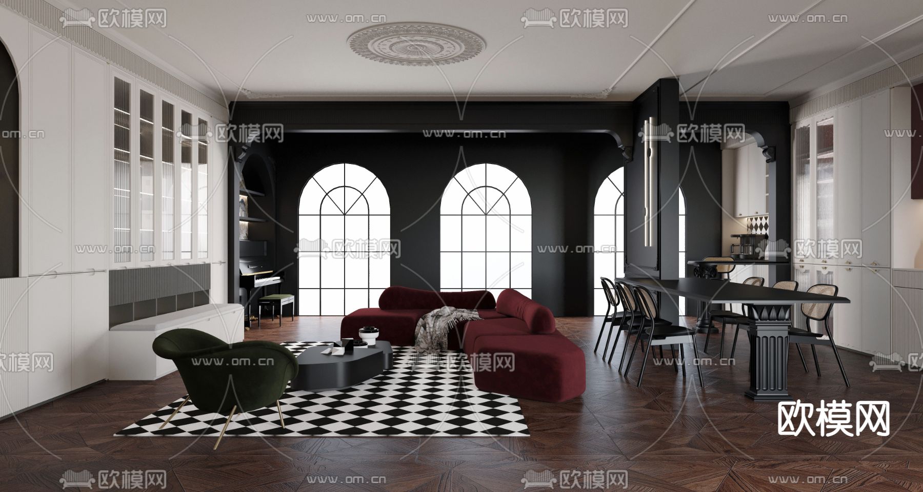 新古典客餐厅3d模型下载（渲染图1）